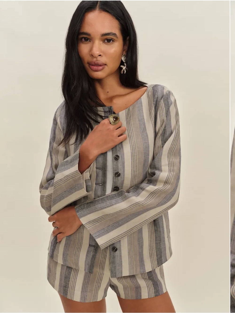 Reformation Lucia Linen Jacket NWT Striped Button Front Lightweight Blazer Small